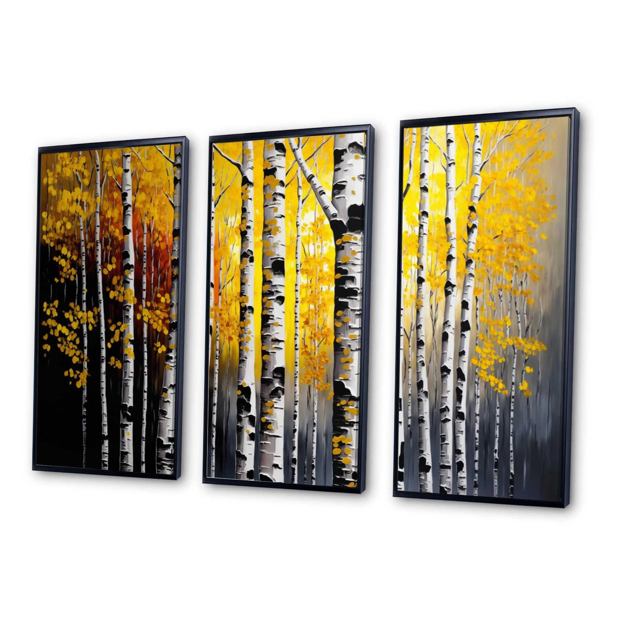 Designart "Into A Golden Birch Forest VI" Landscape Forest Framed